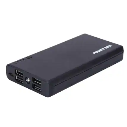 Front. Home Collection - Black Portable Power Bank USB Charger | Fast Charging External Battery Pack.