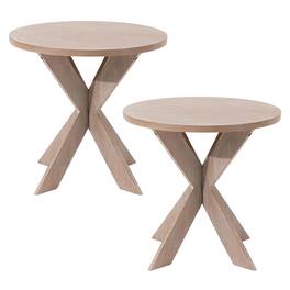 COZAYH - Farmhouse Round Wooden End Table with Cross Legs, Set of 2 - Vintage Grey