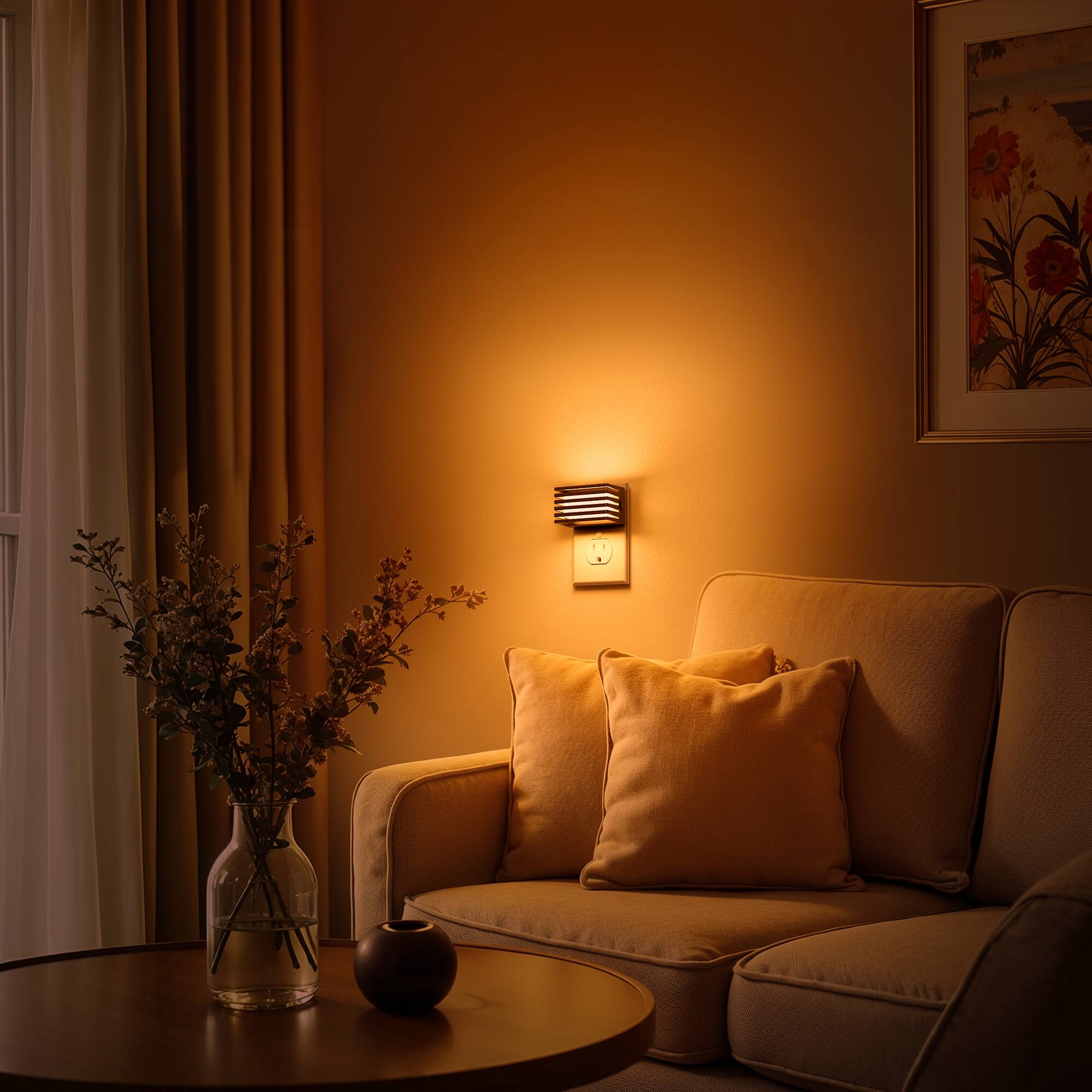 Alt View 4. Jandcase - JANDCASE 2-Pack 1W  Plug-in Night Light, Amber Glow, Up/Down Light, 3-Step Dimming, Color Memory, Dusk-to-Dawn - Black.