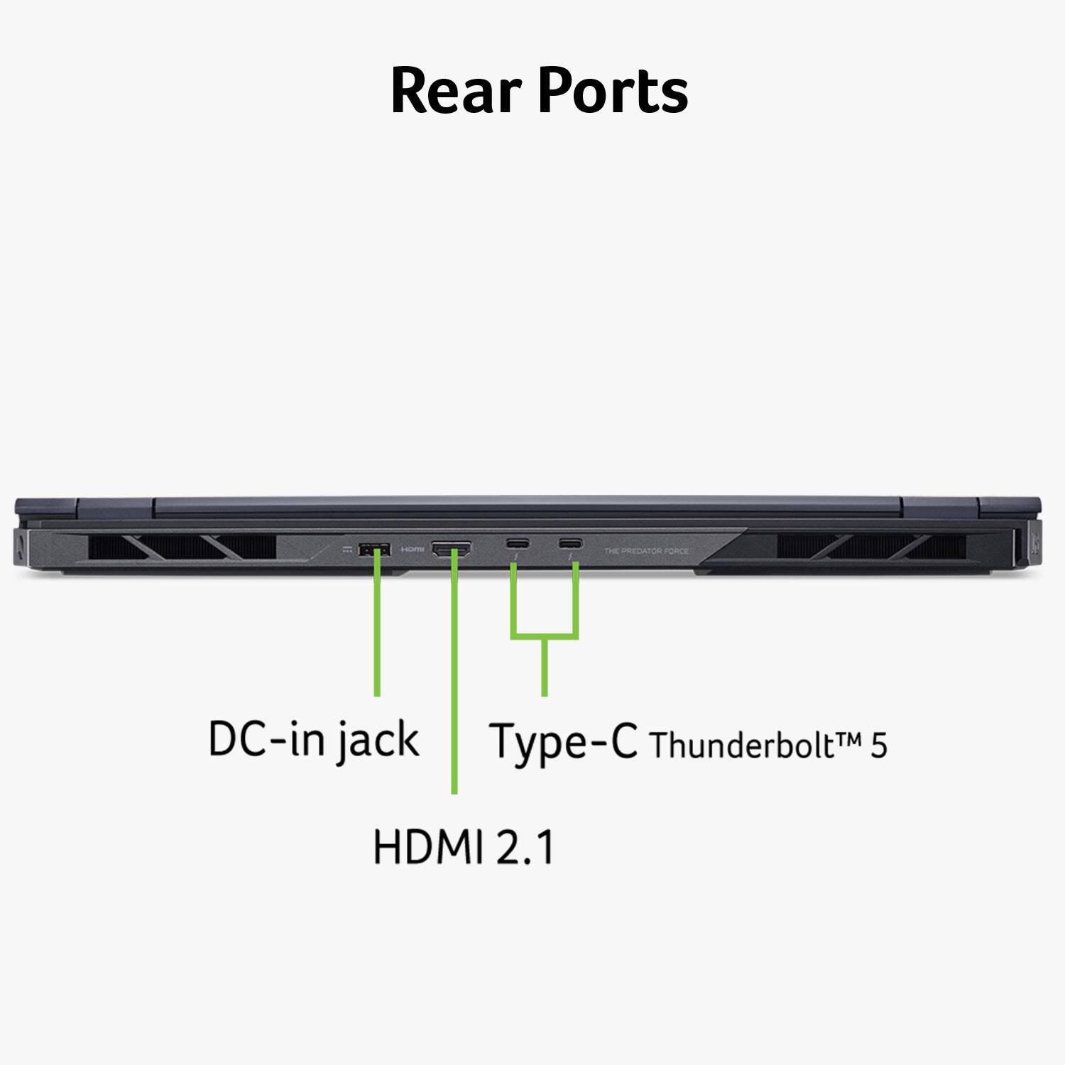 Rear Ports

- DC-in jack
- Type-C Thunderbolt™ 5
- HDMI 2.1