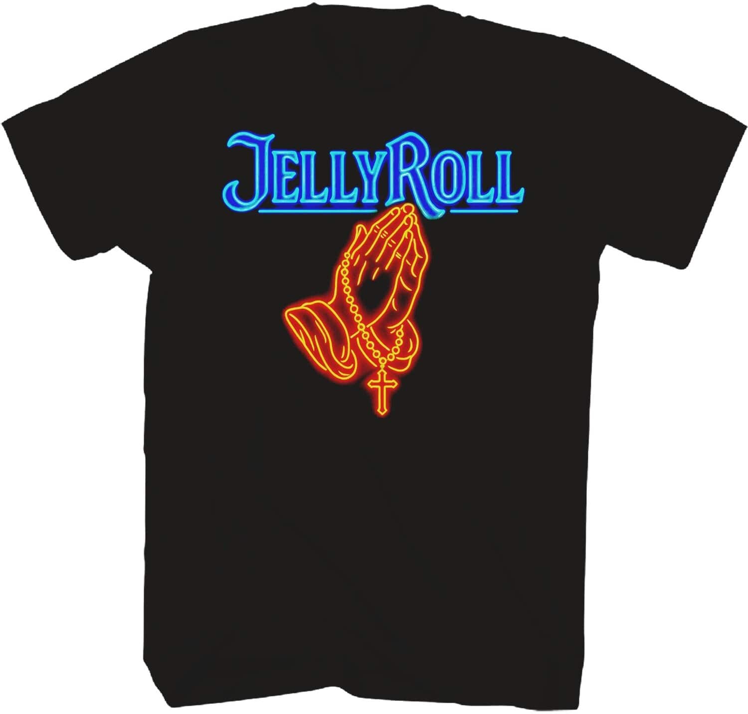 PopMarket - Jelly Roll - Jelly Roll - Neon Praying Hands T-Shirt - 3XL Black TS0100JLRA5 - APPAREL - Multicolor price history on PriceWatchPro