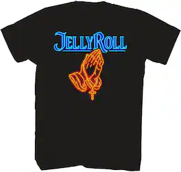 PopMarket - Jelly Roll - Jelly Roll - Neon Praying Hands T-Shirt - Medium Black TS0100JLRA2 - APPAREL - Multicolor