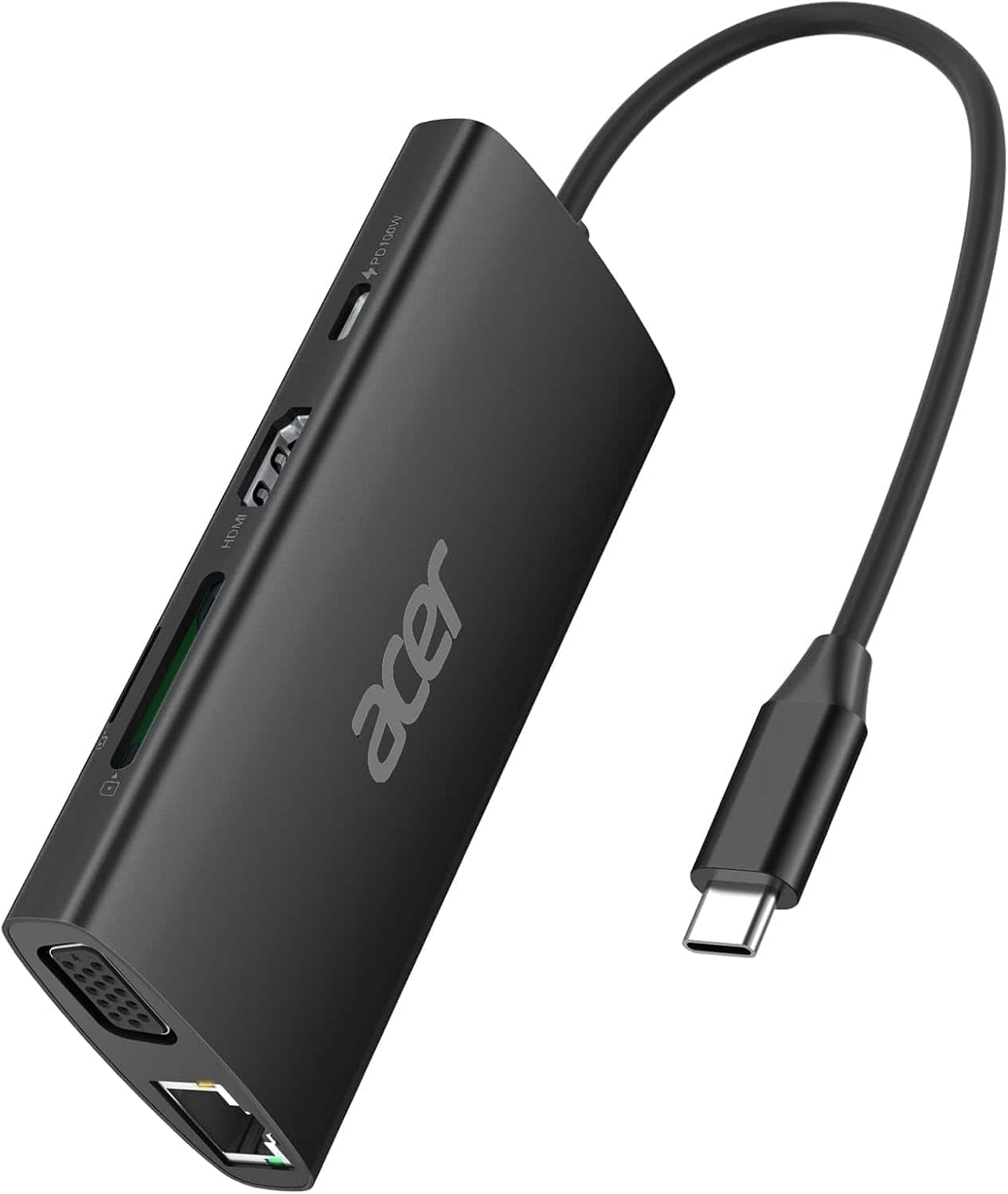 Acer - USB C Hub with 4K HDMI, 9-in-1 USB C to Ethernet Adapter, 5Gbps USBA 3.0 Docking Station, VGA Splitter - Black