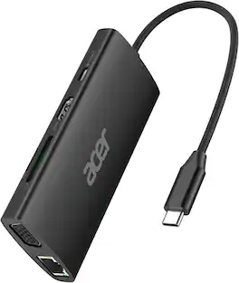 Acer - USB C Hub with 4K HDMI, 9-in-1 USB C to Ethernet Adapter, 5Gbps USBA 3.0 Docking Station, VGA Splitter - Black