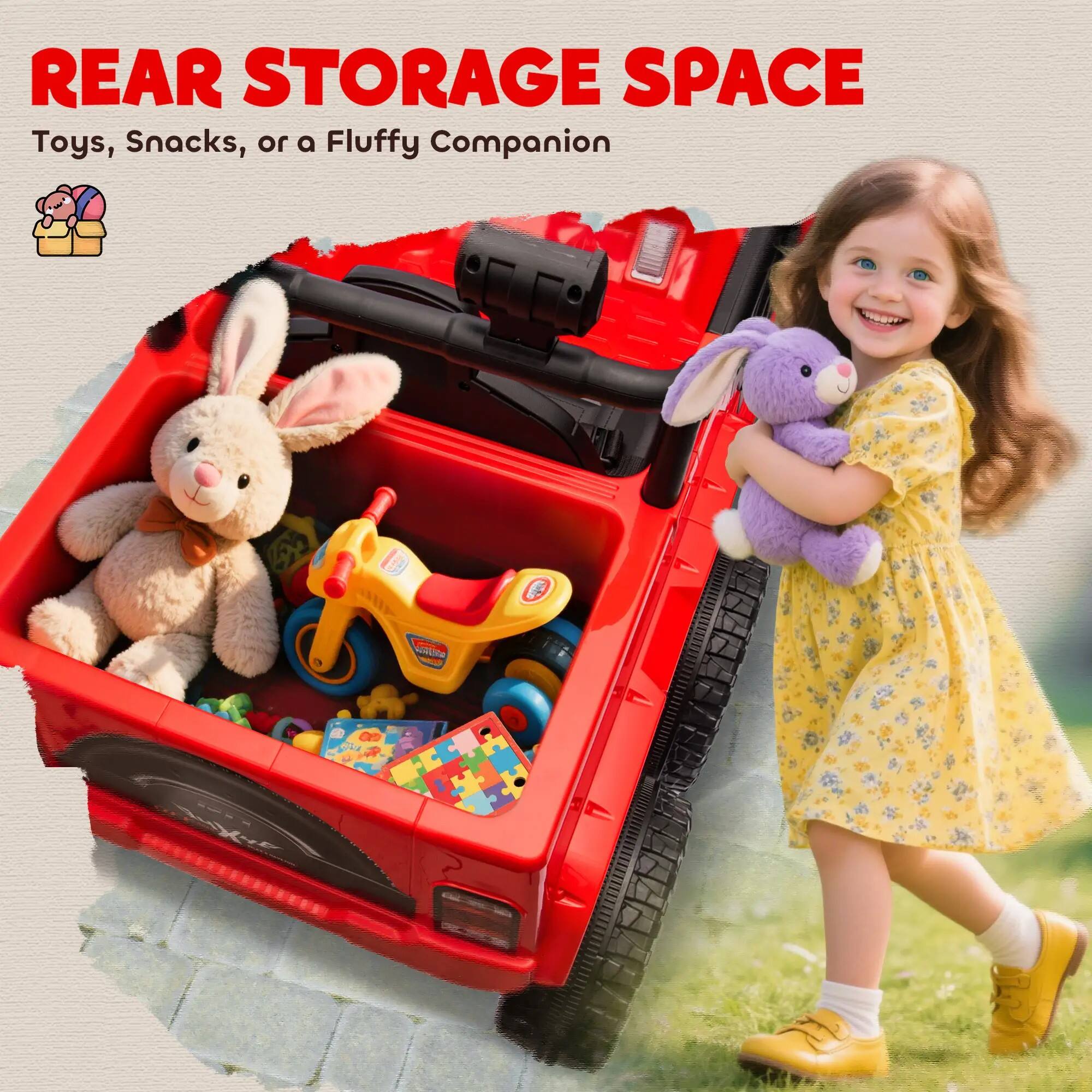 REAR STORAGE SPACE  
Toys, Snacks, or a Fluffy Companion