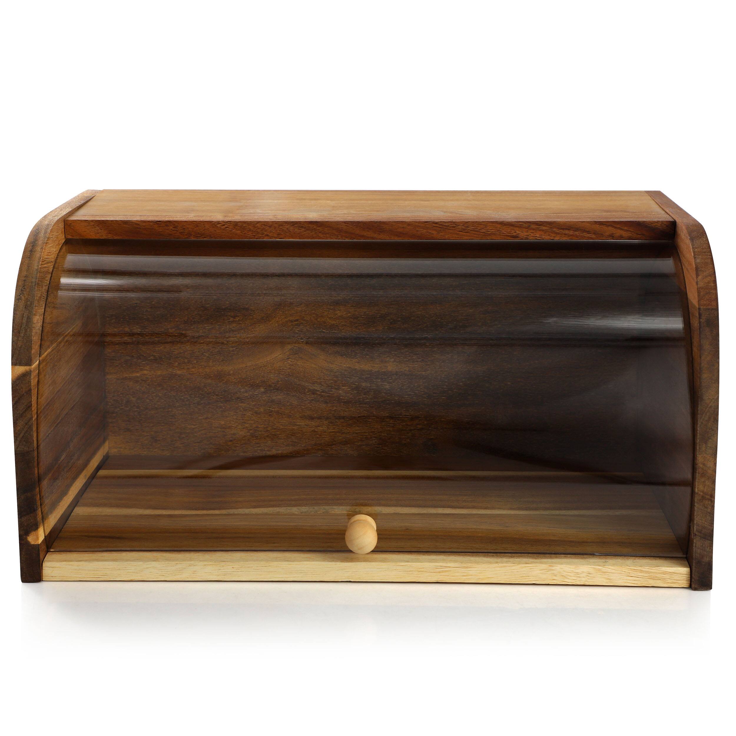 Left. MegaChef - MegaChef Acacia Wood Bread Box with Sliding Plastic Lid - Brown.