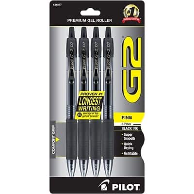 #31057  
PREMIUM GEL ROLLER  
G-2 G-2 G-2 G-2  
PROVEN #1 LONGEST WRITING  
FINE 0.7 mm  
BLACK INK  
Super Smooth  
Quick Drying  
Refillable  
PILOT  
G2  
PILOT