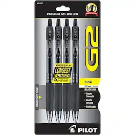 Pilot - G2 Retractable Gel Pens, Fine Point, Black Ink, 4/Pack (31057)