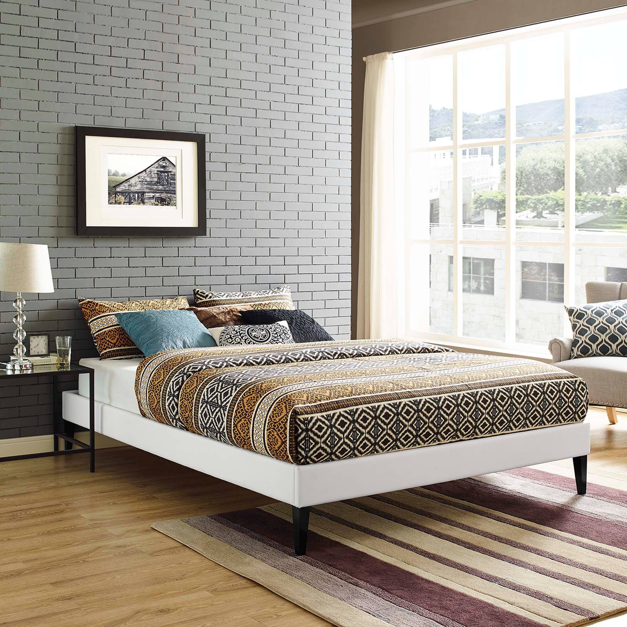 Alt View 2. Modway - Loryn Vinyl Queen Bed Frame with Round Splayed Legs - White.