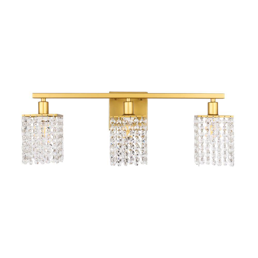 Alt View 7. Living District - Phineas 3 light Brass and Clear Crystals wall sconce - Brass And Clear Crystals.