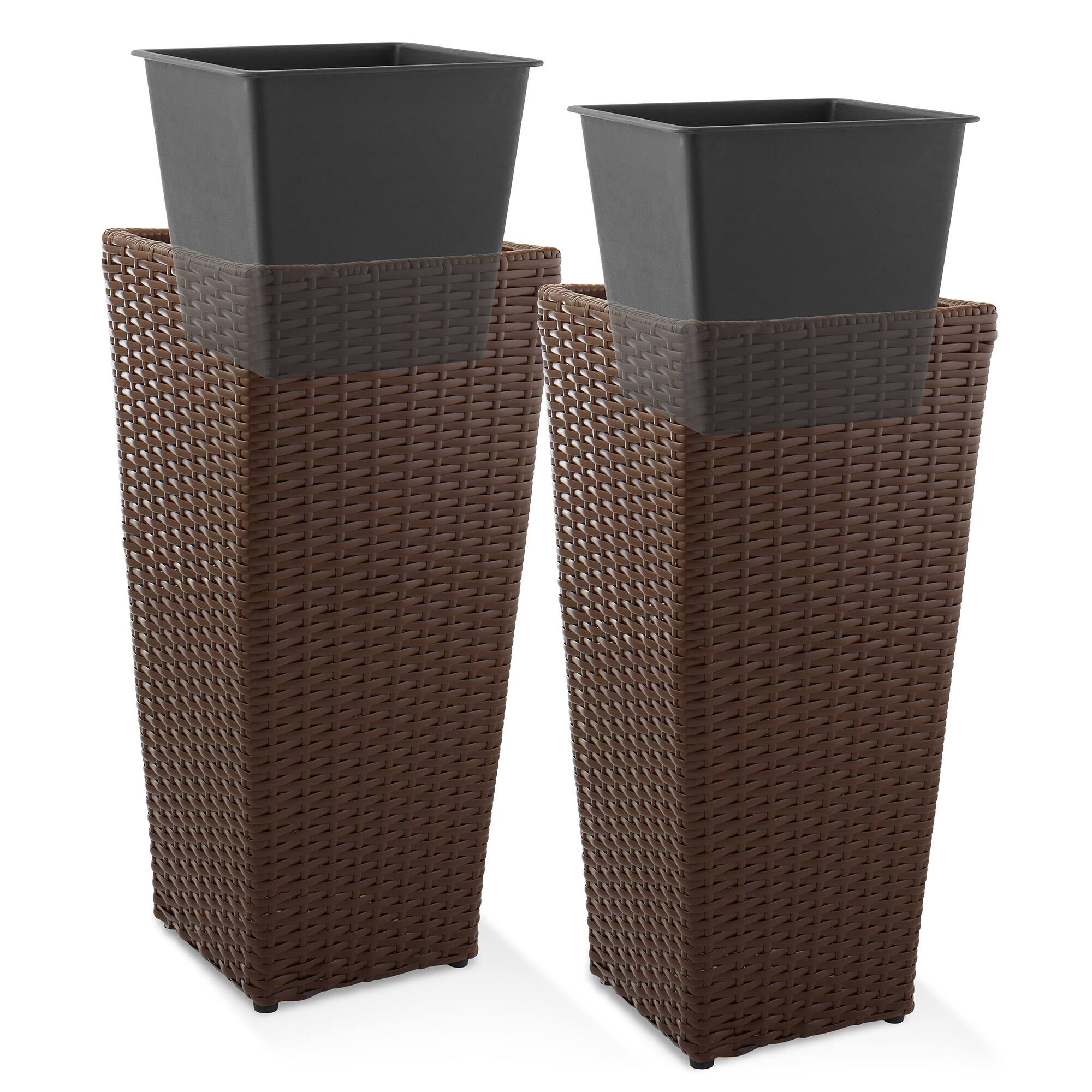Alt View 5. Casafield - Set of 2 Tall Outdoor Planters with Removable Flower Plant Pot Liners - Espresso.