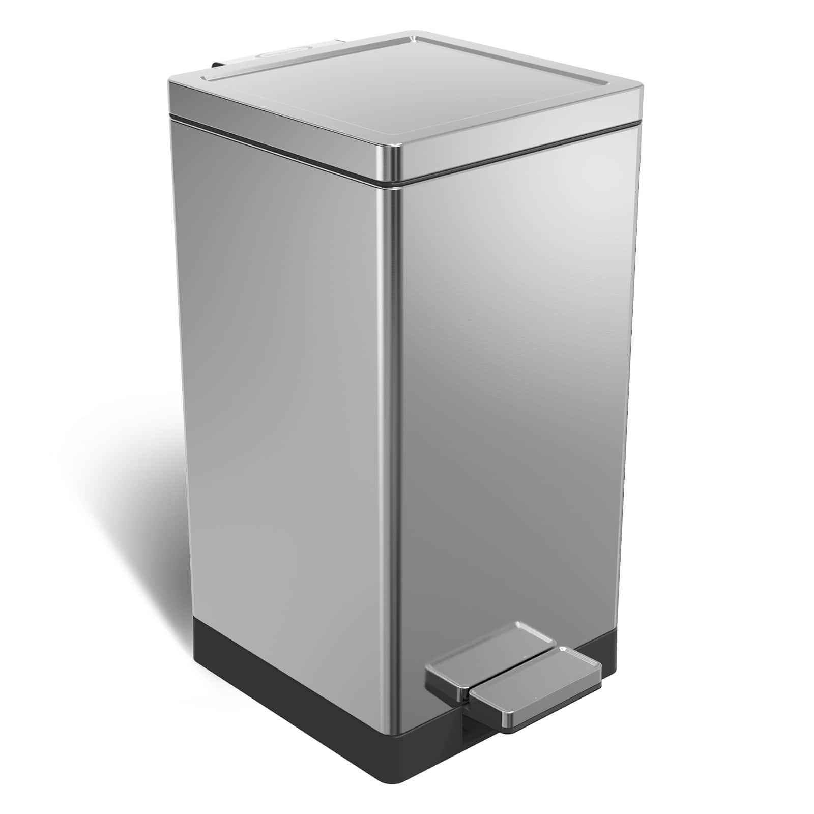 Front. SIMPLYKLEEN - Simplykleen 7.9 Gallon 30 Liters Stainless Steel Kitchen Trash Can, Square Soft Close Step On Lid Garbage Bin, Silver - Silver.