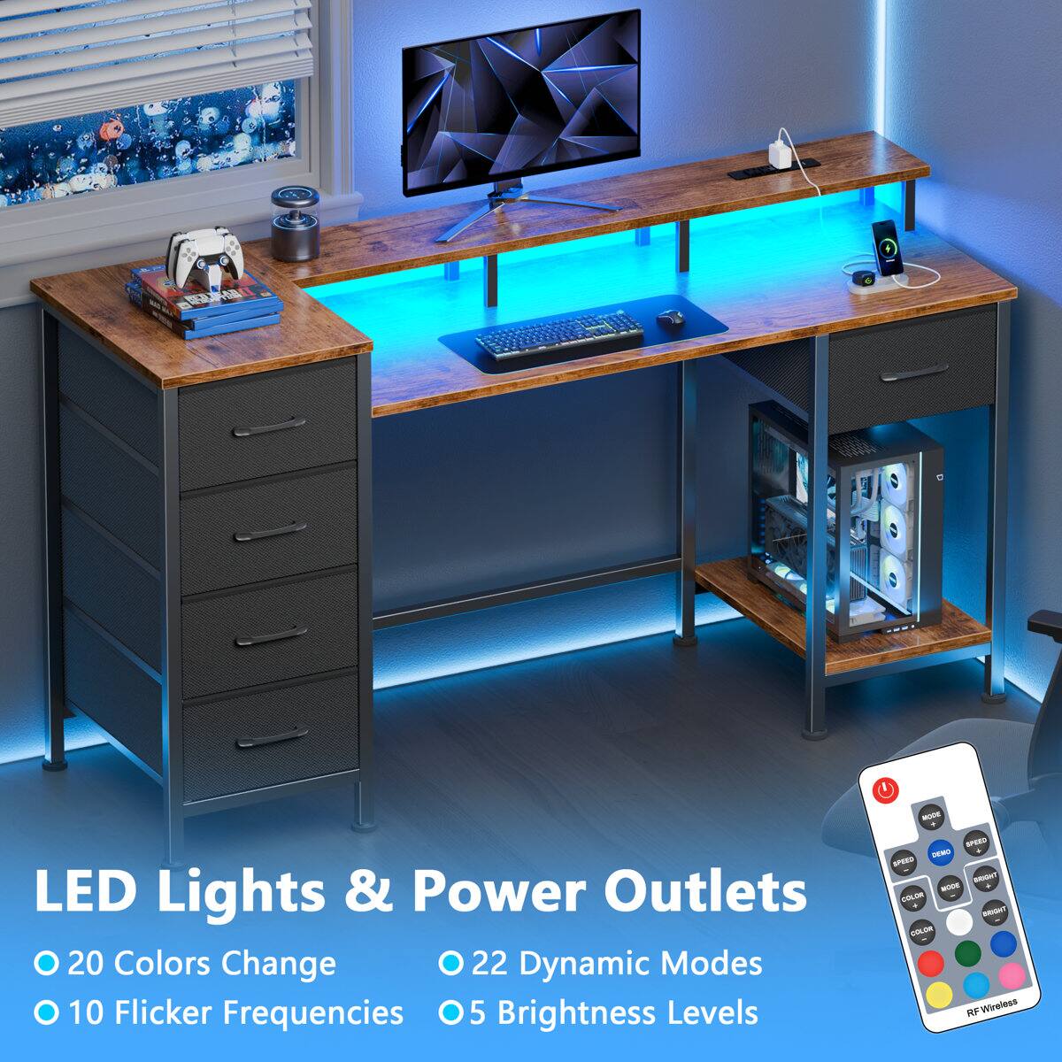 LED Lights & Power Outlets  
- 20 Colors Change  
- 22 Dynamic Modes  
- 10 Flicker Frequencies  
- 5 Brightness Levels