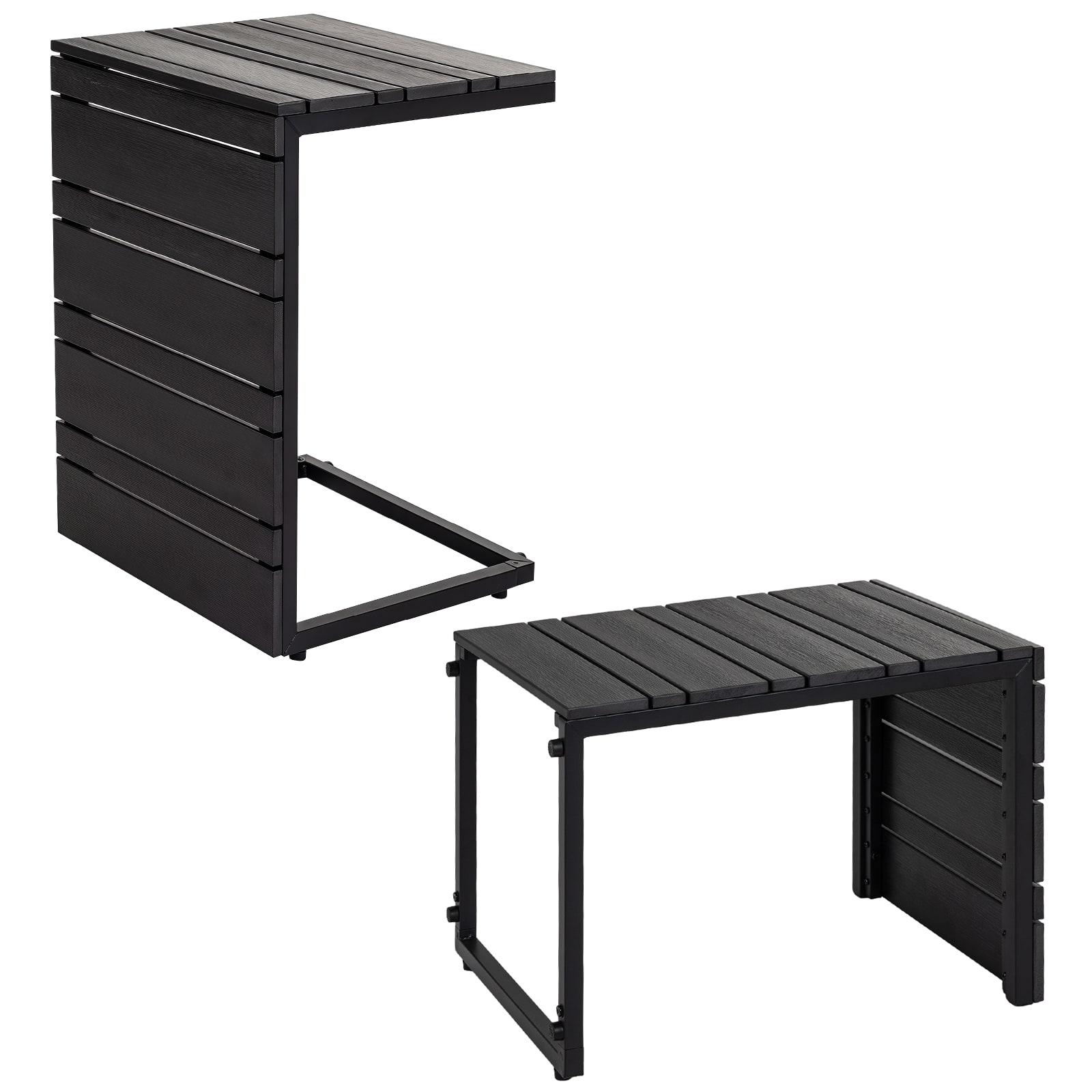 Gymax - 2PCS C-Shaped Side Table w/Wood Plastic Tabletop Compact Space-Saving End Table - Black