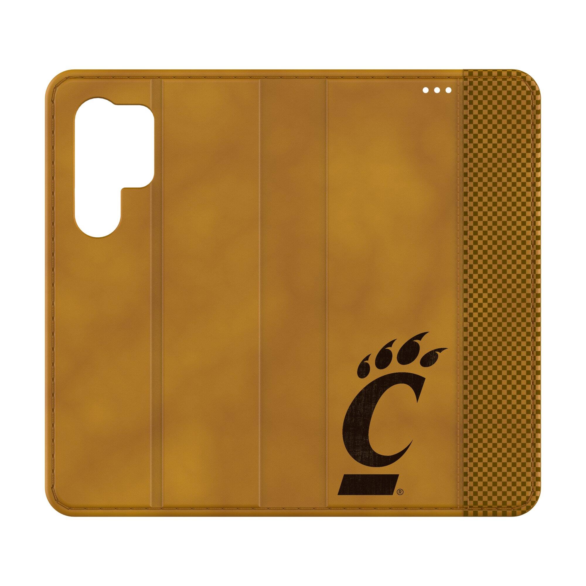 Front. Keyscaper - Cincinnati Bearcats Galaxy Burn Design Folio Case - S24 Ultra - Multicolor.