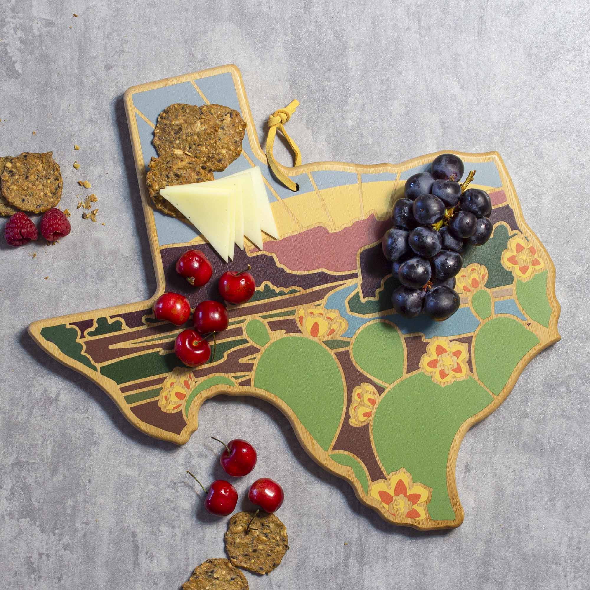 Angle. Totally Bamboo - Texas Cutting Board with Artwork by Summer Stokes.