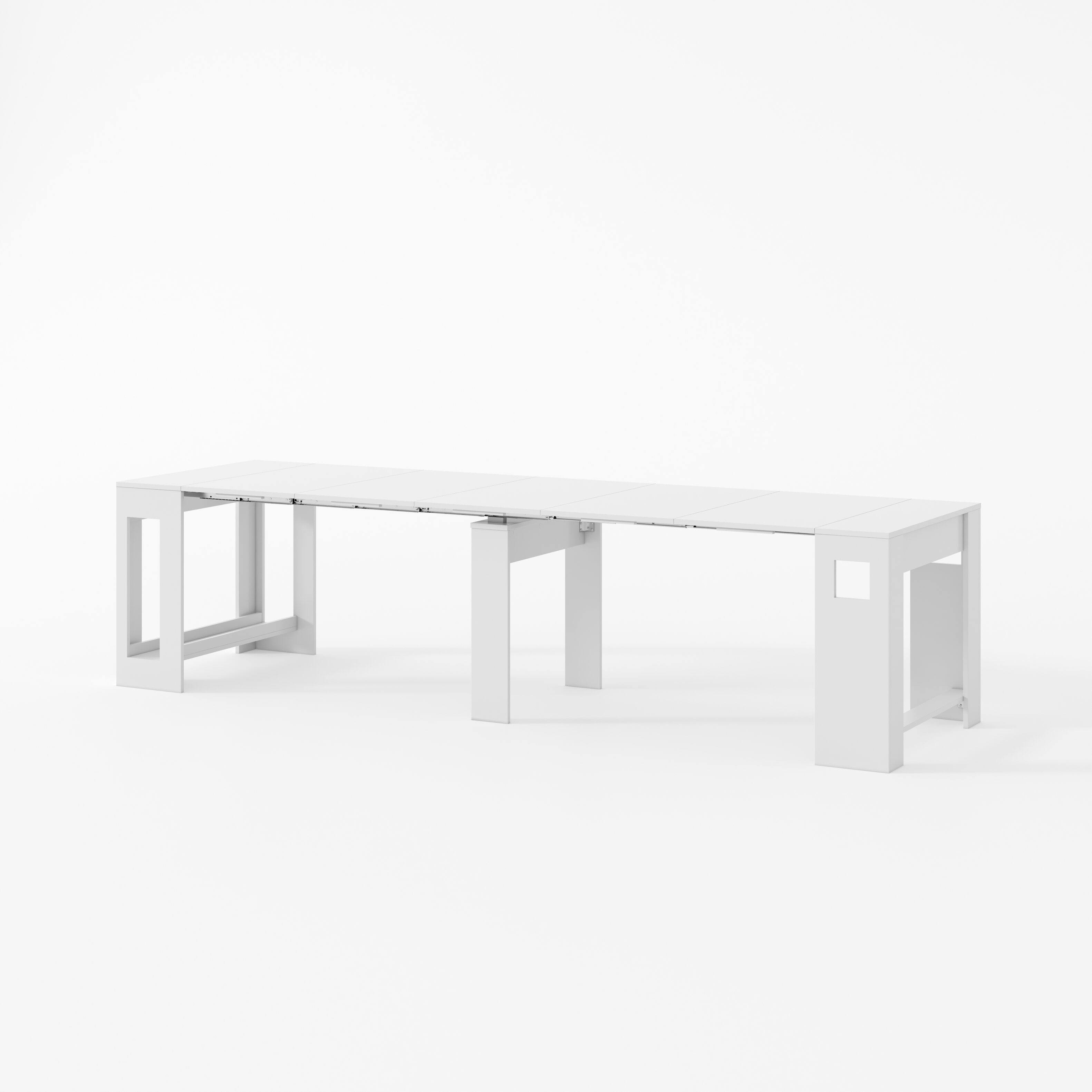 Angle. Famapy - Extendable Dining Table 120" Long, White Folding Sideboard for Small Spaces, Large Expandable Desk 10-12 People - White.