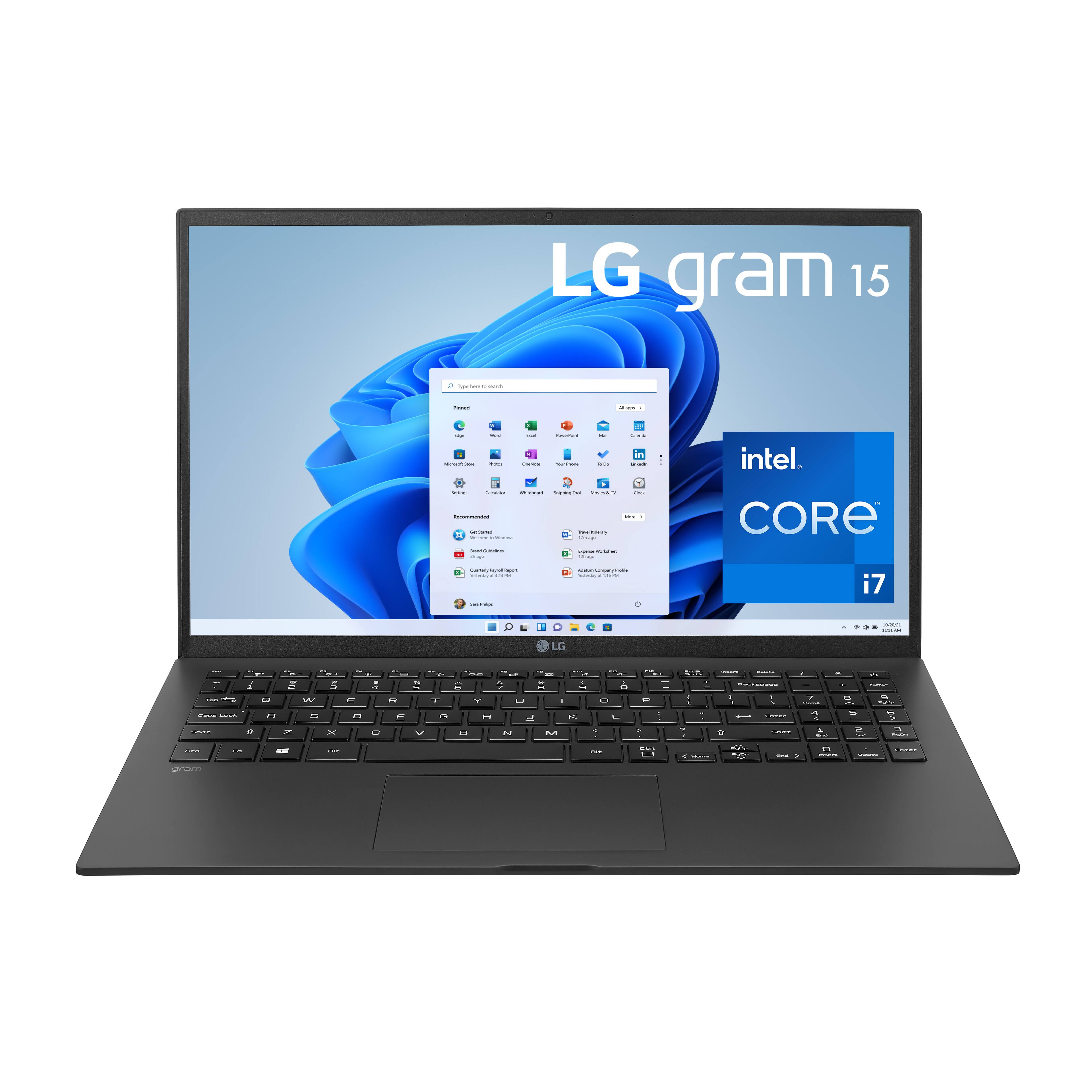 Front. LG - gram 15.6” WUXGA IPS Laptop 11th Gen Intel Core i7 32GB RAM 1TB NVMe SSD.