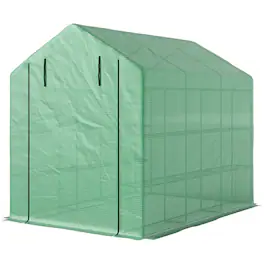 Outsunny - Outdoor Walk-in Greenhouse with Roll-up Zipper Door, 18 Shelves, PE Cover