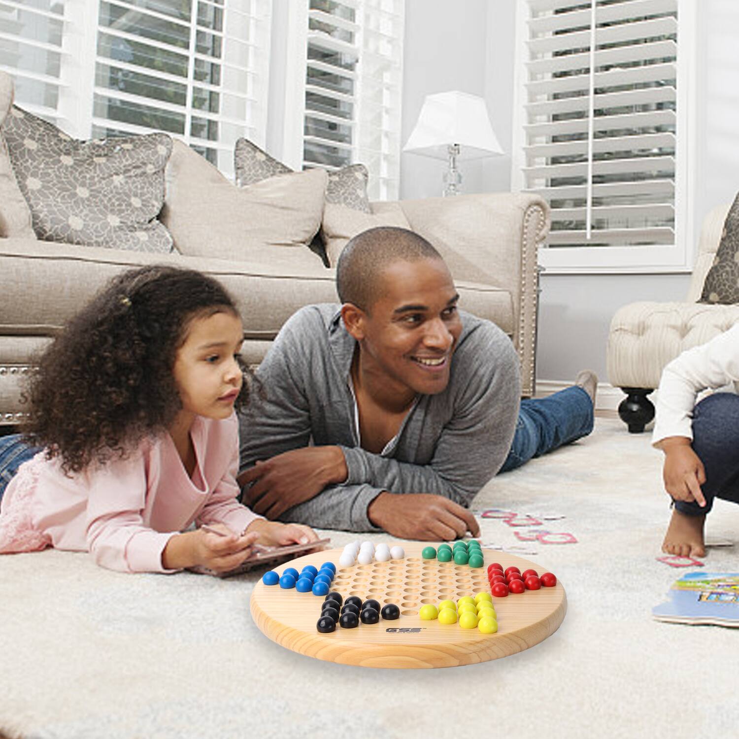 Alt View 2. GSE Games & Sports Expert - 15" Jumbo Oak Wood Chinese Checkers Board Game Set with Colorful Glass Marbles, Classic Board Game.