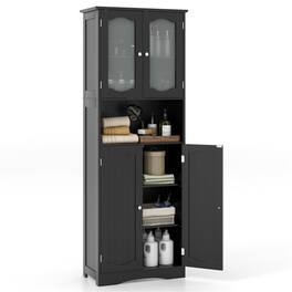 Pefilos - 64.5" Tall Freestanding Bathroom Storage Cabinet with Frost Glass Doors and Shelves, Pantry Cabinets - Black