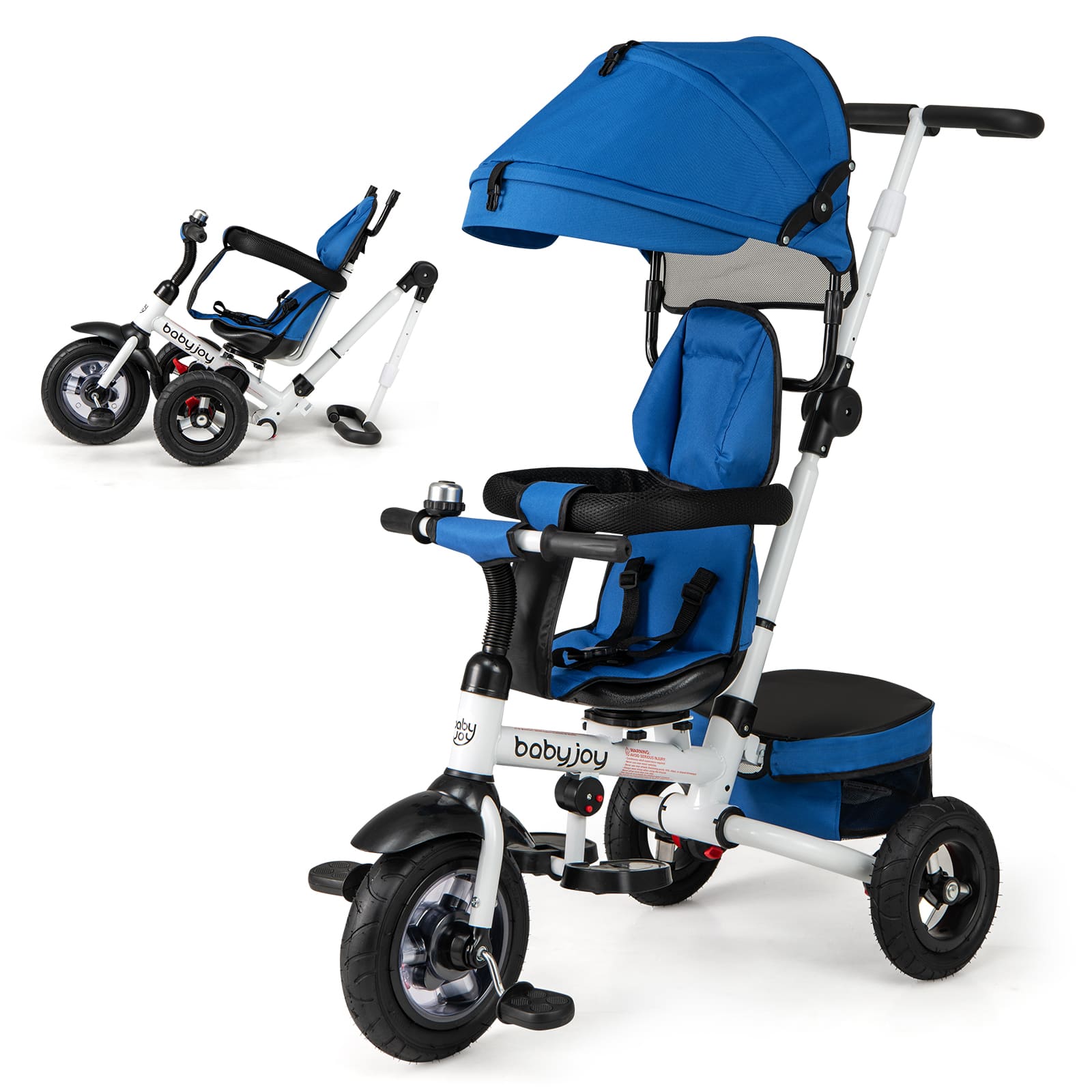 Costway - 5-in-1 Folding Trike for Toddlers 1-5 Years Old with Safety Harness Storage - Blue