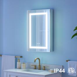 WELLFOR - 20 in. W x 30 in. H Rectangular Aluminum Recessed or Surface Mount Medicine Cabinet with Mirror and Lighted - Silver