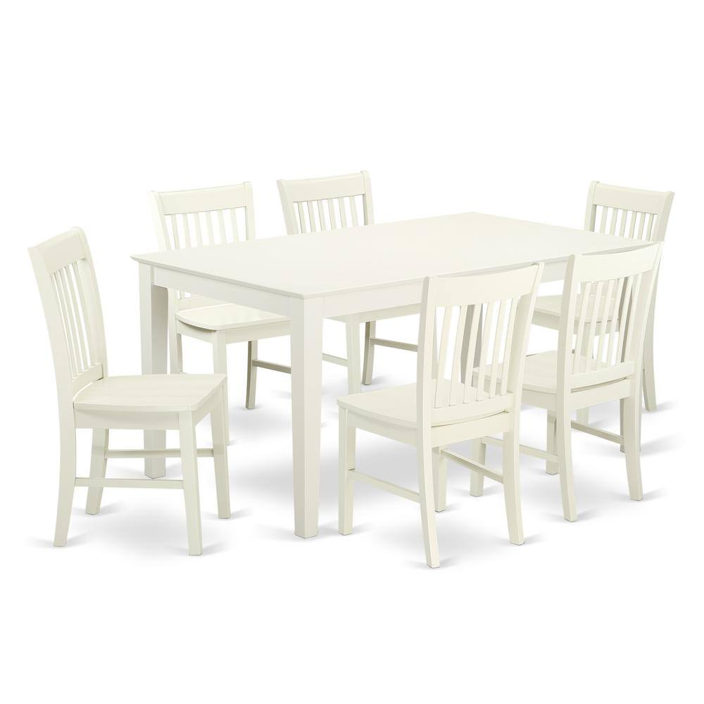 Back. East West Furniture - Dining Room Set Linen White - Brown.