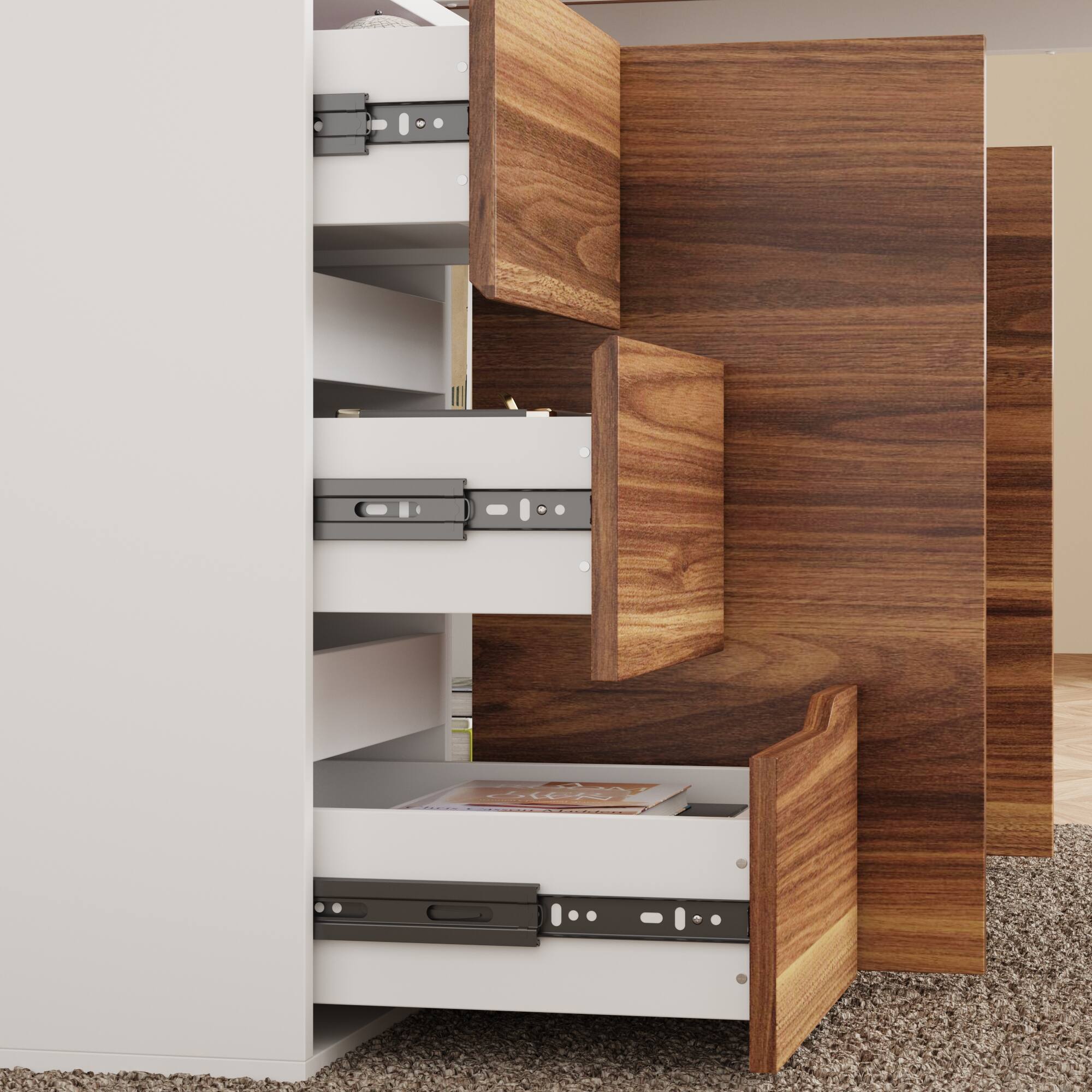 Alt View 4. FUFU & GAGA - Reversible L - Shaped Desk with Adjustable Storage – Ideal for Home Offices & Creative Studios - Brown & White.