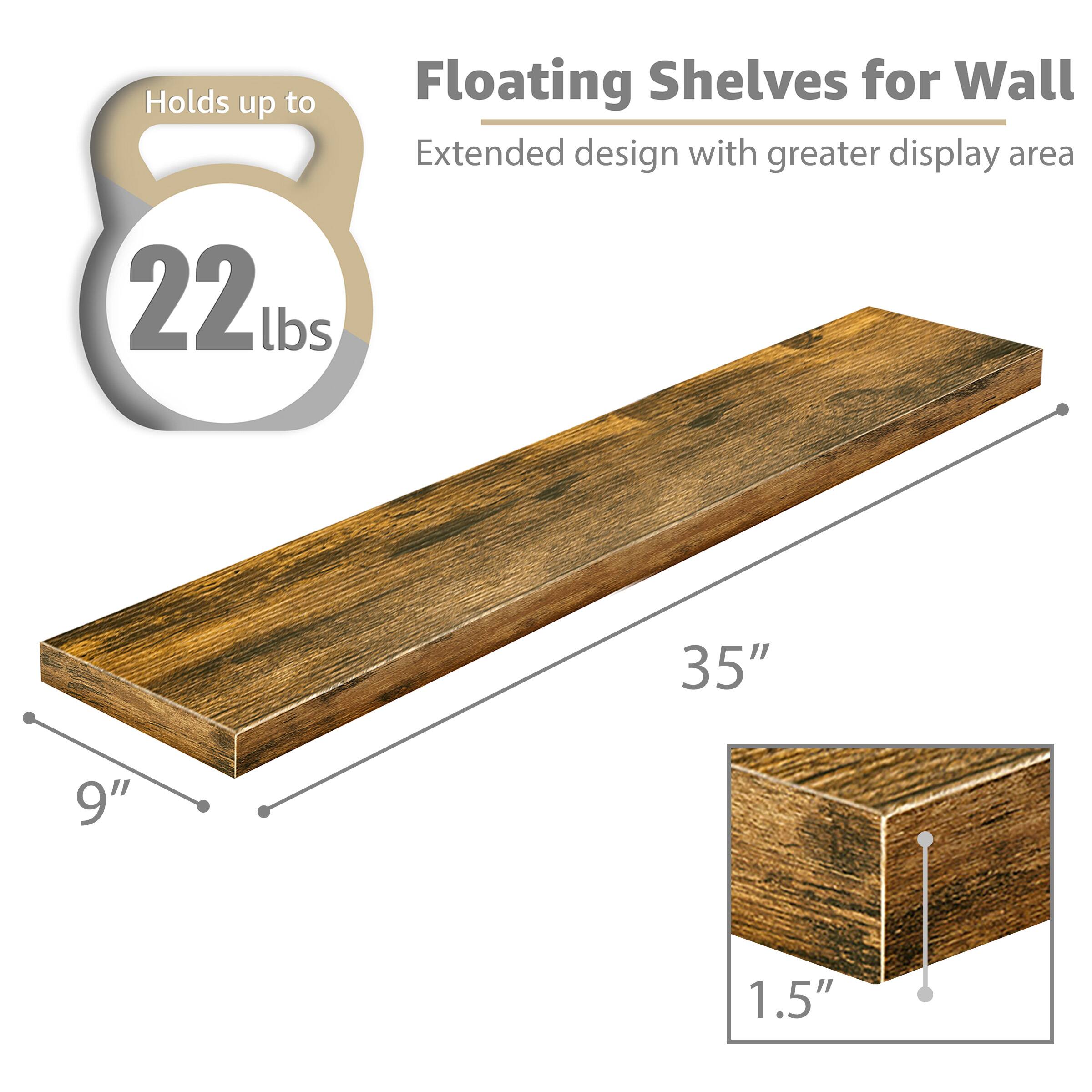 Floating Shelves for Wall, Holds up to 22 lbs, Extended design with greater display area, 35", 9", 1.5"