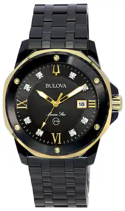 Bulova - Marine Star Diamond Accents Dial Quartz 98D176 Mens Watch Stainless Steel 100M - Black