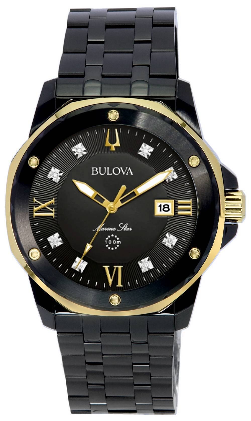 Bulova - Marine Star Diamond Accents Dial Quartz 98D176 Mens Watch Stainless Steel 100M - Black