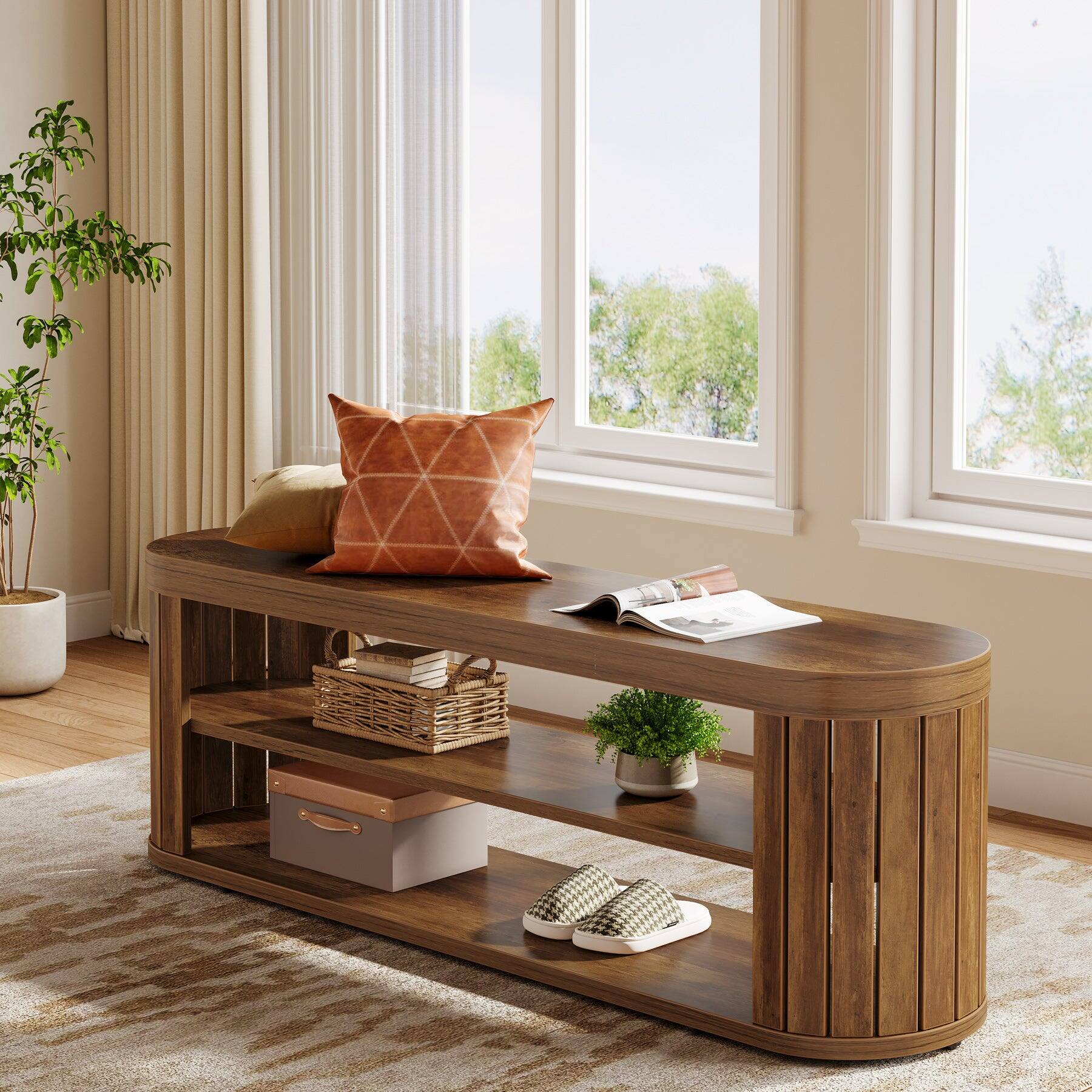 Tribesigns Office Reception Bench with Engineered Wood Construction ...