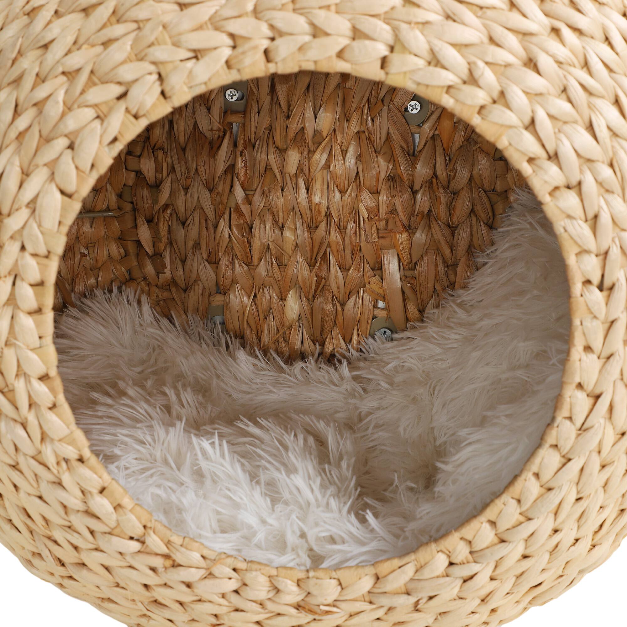 Alt View 4. Pawhut - Cat Wall Furniture, Wall Mounted Cat Condo with Washable Cushion, Wall Shelf for Indoor Cats Kittens - Natural Wood.