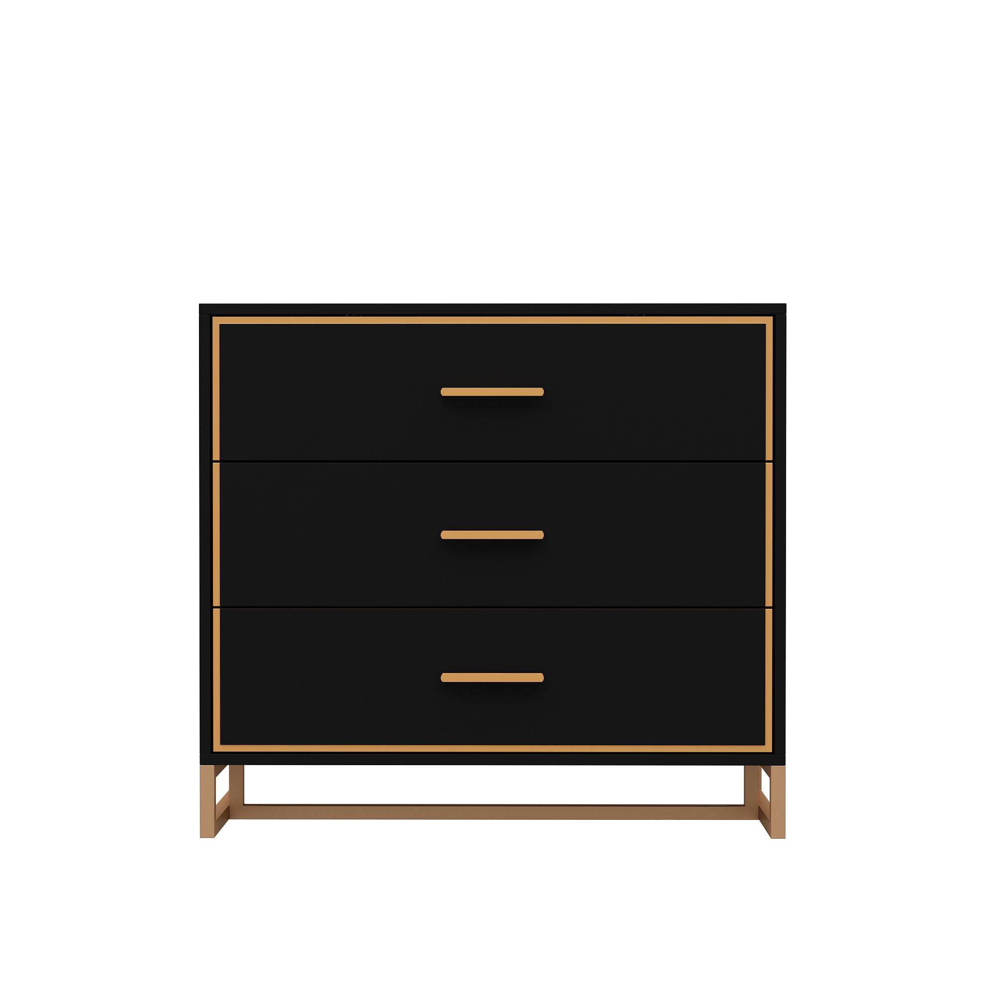 Front. Famapy - Famapy Modern Nightstand with Gold Accents: 3 - Drawer Storage for Bedroom & Living Space - Black.