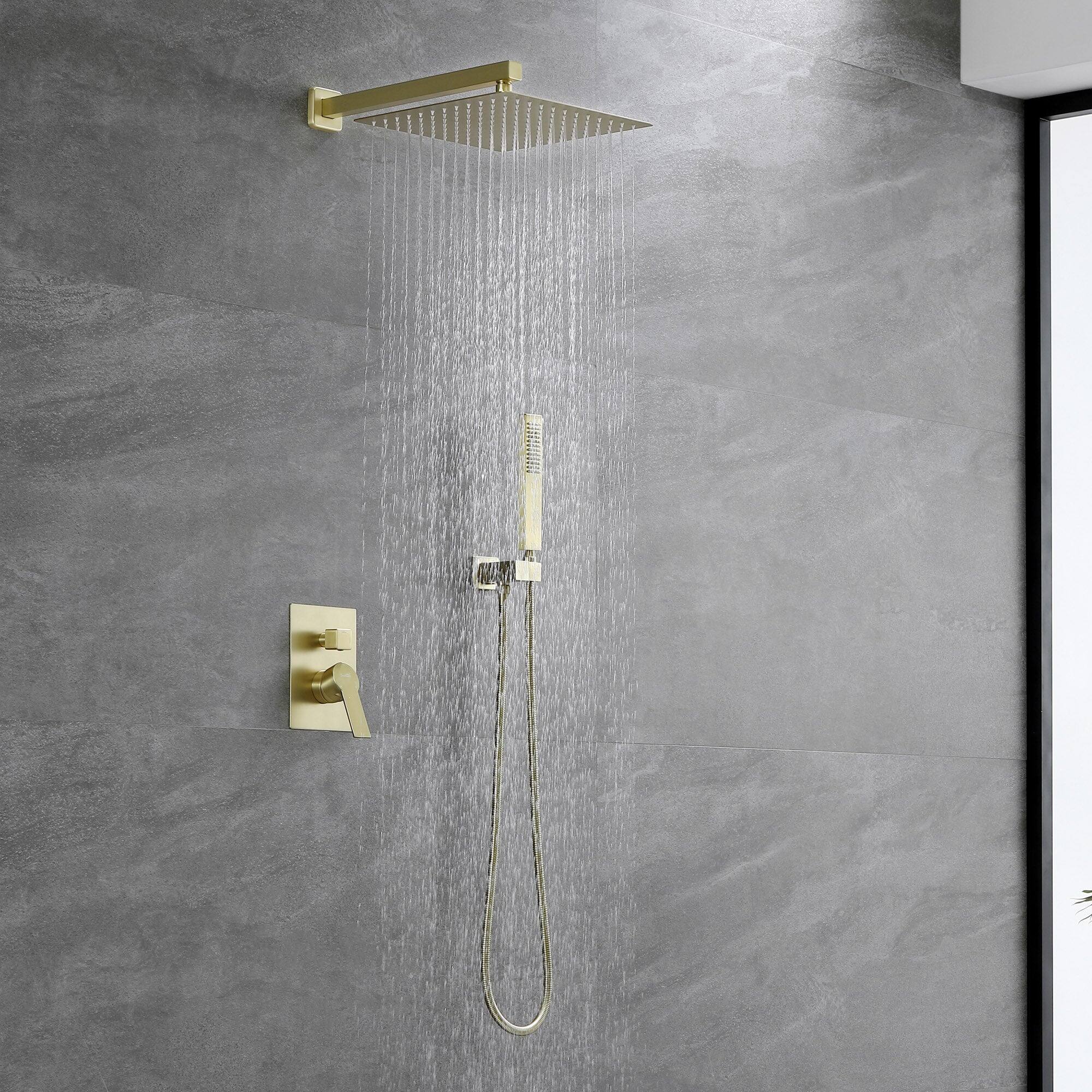 Angle. Boyel Living - 1-Spray Patterns with 2.5 GPM 12 in. Wall Mount Dual Shower Heads with Pressure Balance Valve in Brushed Gold - Brushed Gold.
