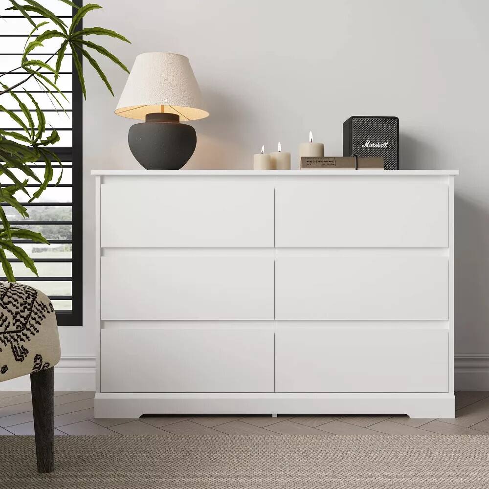 Alt View 5. SKONYON - 6-Drawer Wooden Dresser, Horizontal Storage Organizer for Bedroom - White.