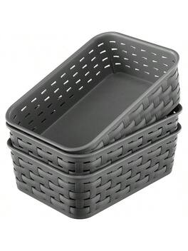 Live At Space - 3 Pack Small Plastic Basket, Storage Bin Baskets Organizing, Pantry Organizer Household Wicker Storage Laundry Room - 3 packs of Small Drak