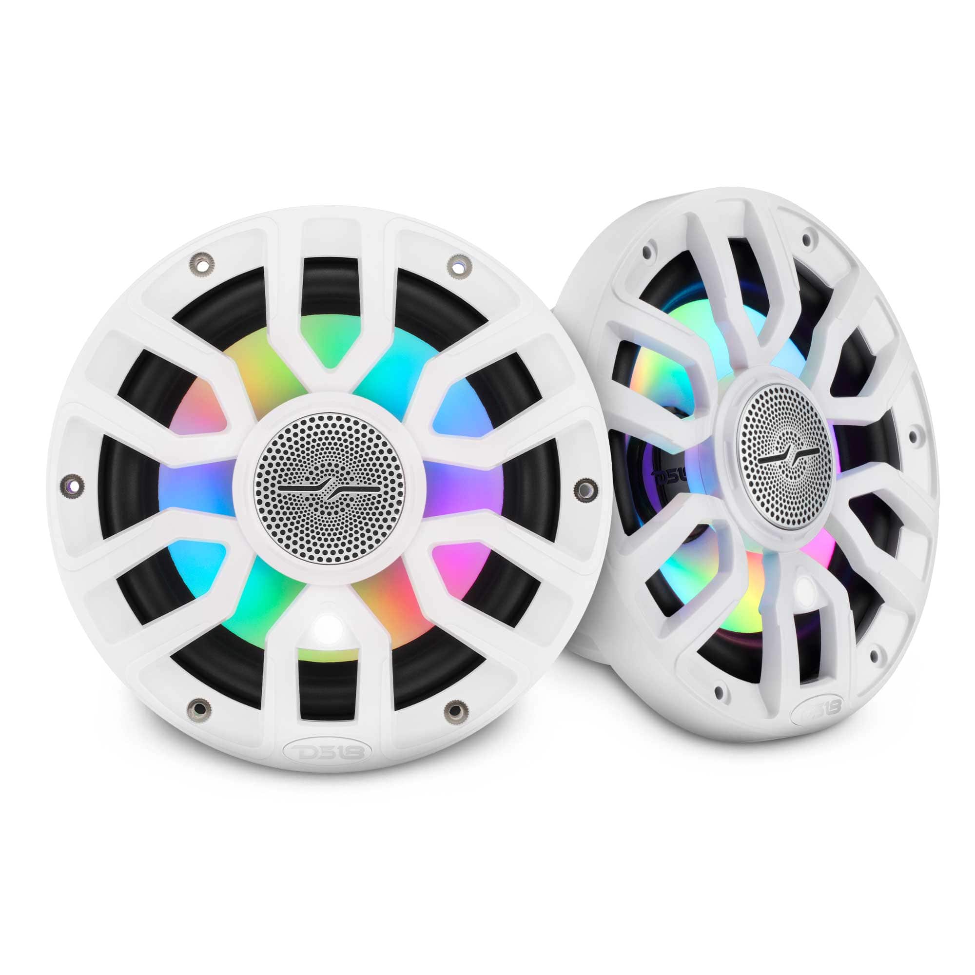 DS18 Audio - NXL-IQ 7.7" 2-way Coaxial Marine Speaker with Bullet Tweeter and Digital LED Lights (Pair), 175W RMS 4-Ohm - White