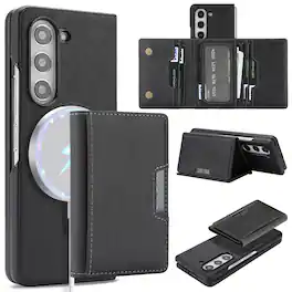 Dteck - Detachable Wallet Case for Samsung Galaxy Z Fold7,Premium PU Leather Flip Card Holder Stand Shockproof Mag Safe Cover - Black