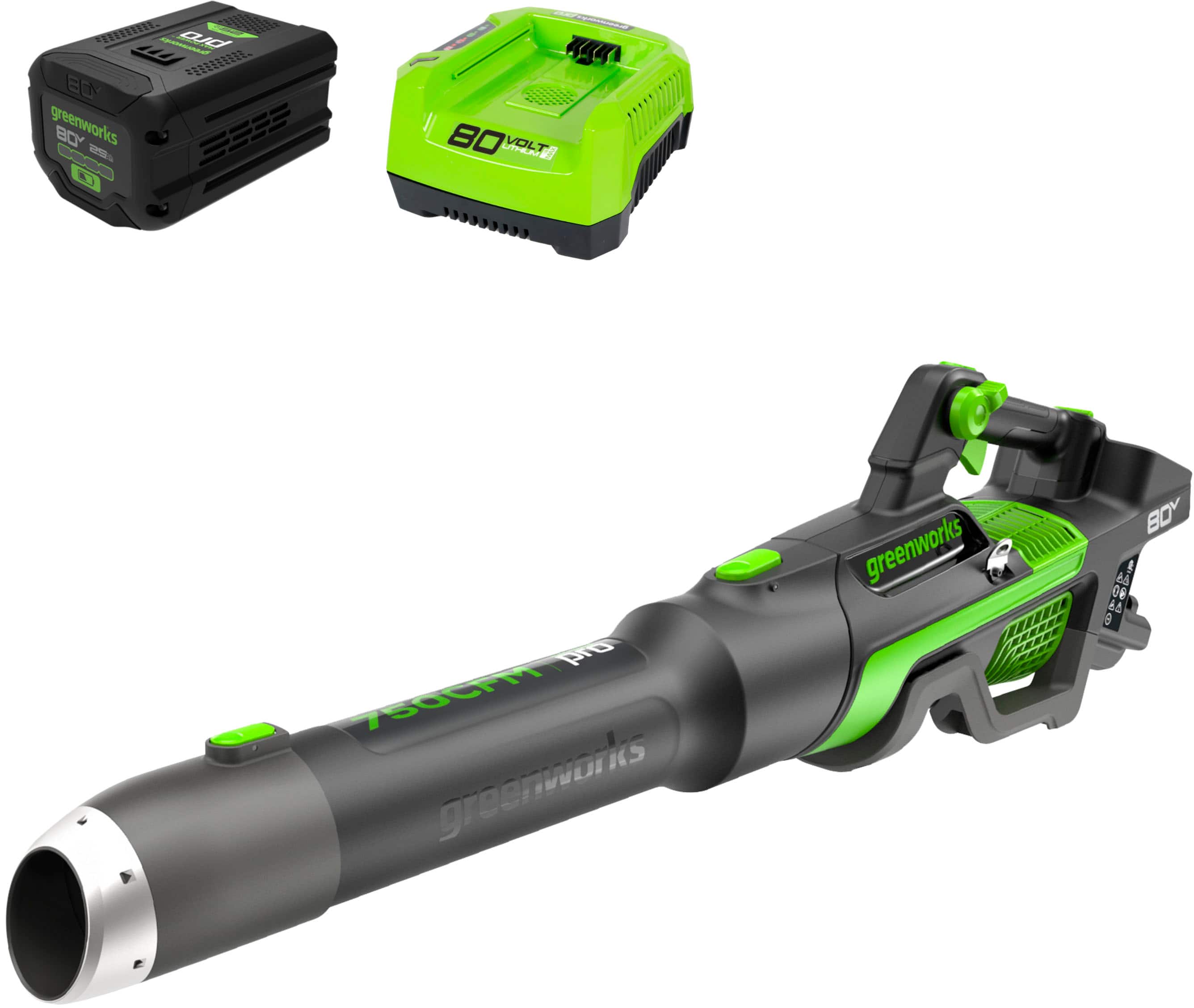 Greenworks - 80-Volt 750 CFM Cordless Handheld Blower (1 x 2.5Ah Battery and 1 x Charger) - Green - Front_Zoom