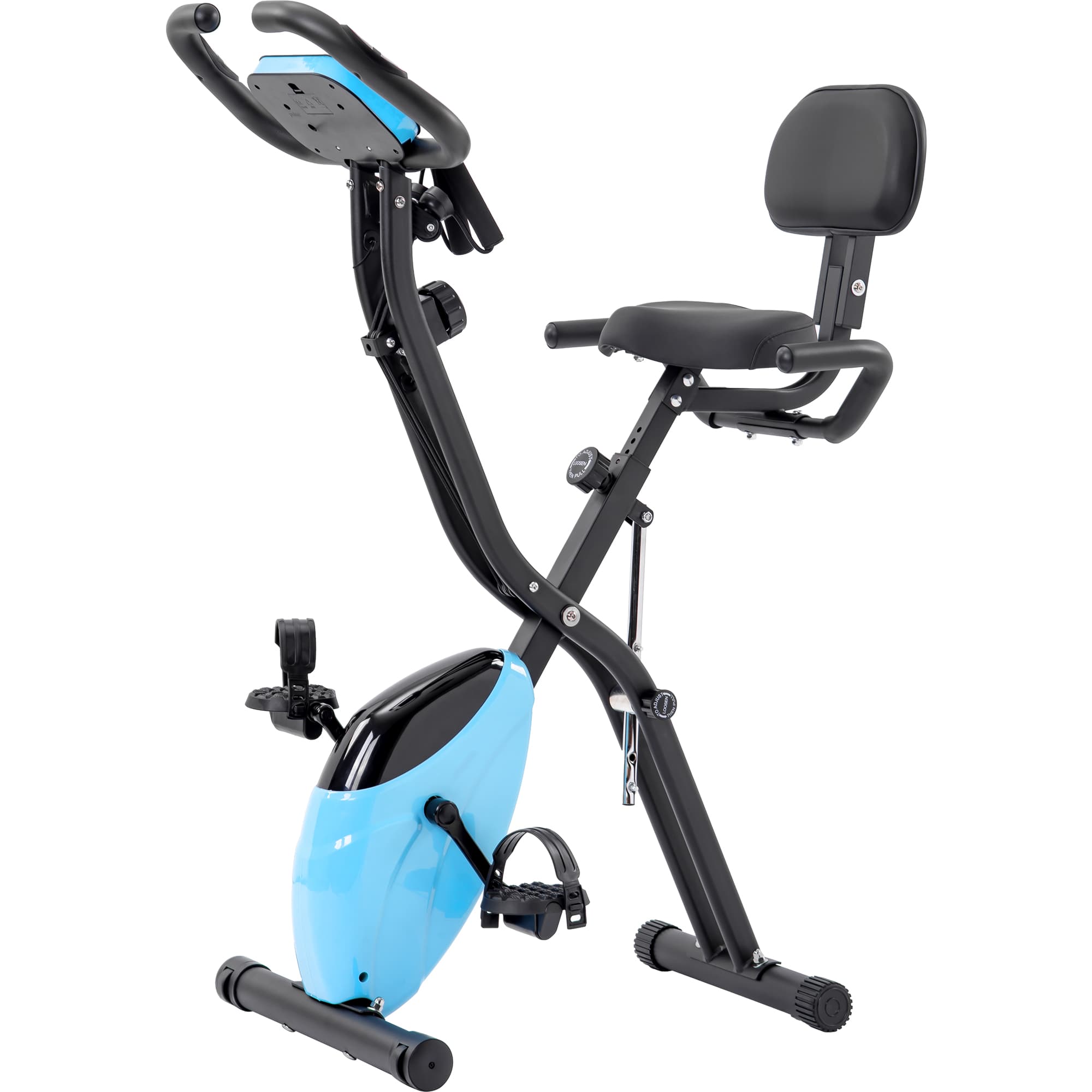 Front. Lycvki - Folding Exercise Bike Fitness Upright and Recumbent X Bike with 16 Level Adjustable Resistance Arm Bands and Backrest - light blue.