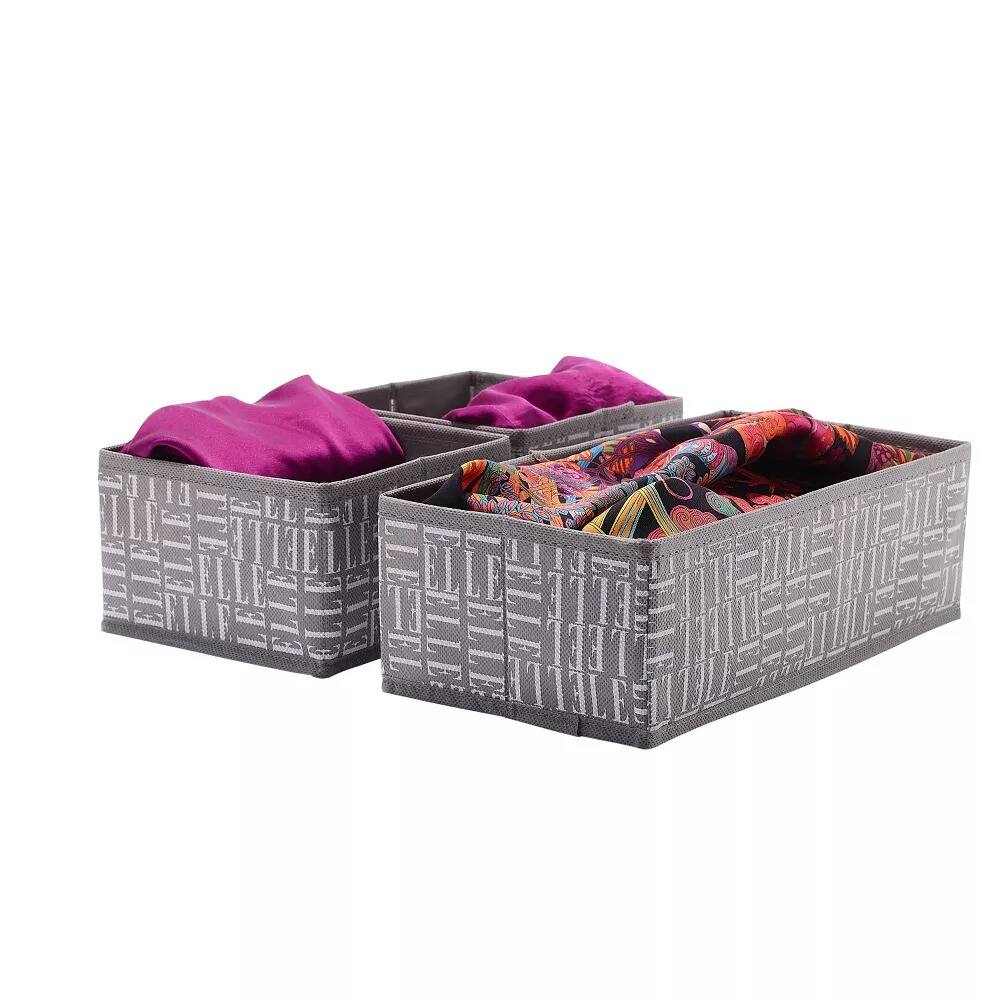 Angle. Elle Decor - Set of 3 Fabric Foldable Storage Bins, Stylish, Sturdy, Space-Saving and Collapsible Organizers - Gray.