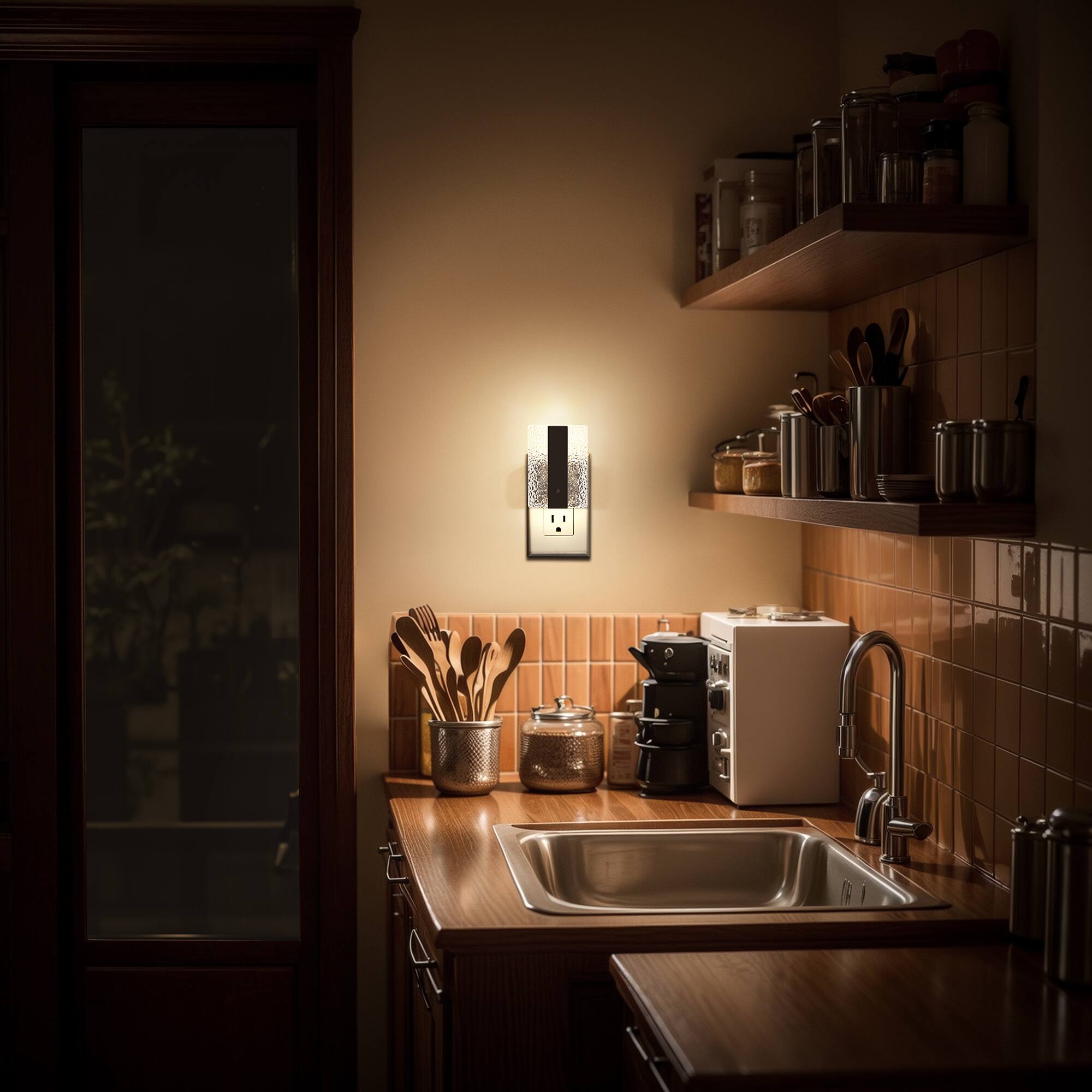 Alt View 2. Jandcase - JANDCASE 2-Pack 1W  Plug-in Night Light, 3000K Warm Glow, Crushed Acrylic Square Design,  0-100%, Dusk-to-Dawn Sensor - Black.