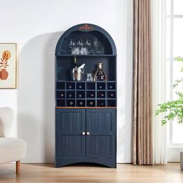 Loheer - Arched Wood Wine Cabinet Freestanding Liquor Bar Cabinet with Removable Rack - Blue
