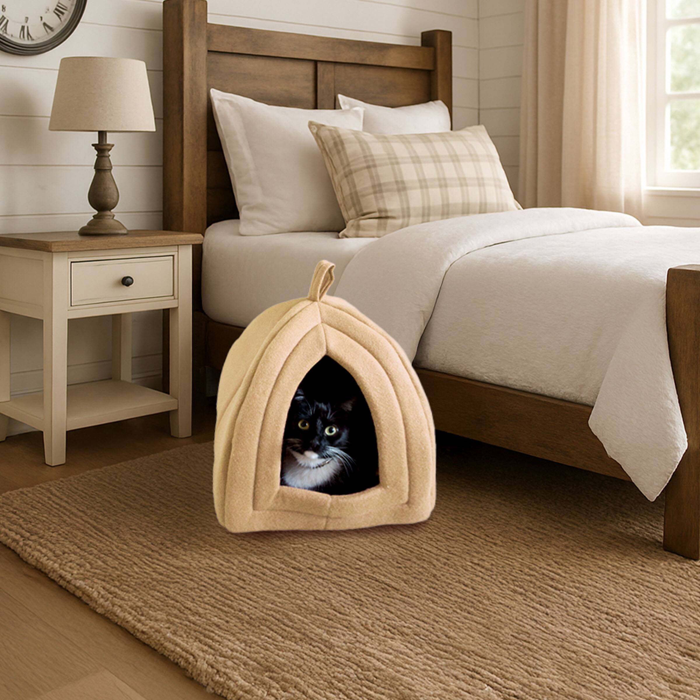Alt View 7. PetMaker - Cat House Indoor Bed with Removable Foam Cushion Pet Tent for Puppies, Rabbits, Hedgehogs, and Other Small Animals - Tan.