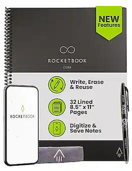 Rocketbook - Core Reusable Smart Notebook, 8.5" x 11", Lined Ruled, 32 Sheets - Black