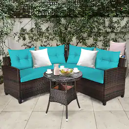 Gymax - 4PCS Patio Furniture Set Outdoor Rattan Sectional Sofa Set w/ Cushions - Turquoise