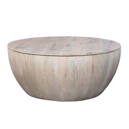 Manhattan Lane - 37 Inch Round Coffee Table, Handcrafted Drum Shape with Storage, Washed Mango Wood - White