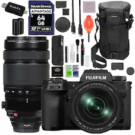 Fujifilm - X-H2 Camera with XF16-80mm Lens & Fuji XF 100-400MM f/4.5-5.6 R LM OIS Lens Black with Advanced Accessories